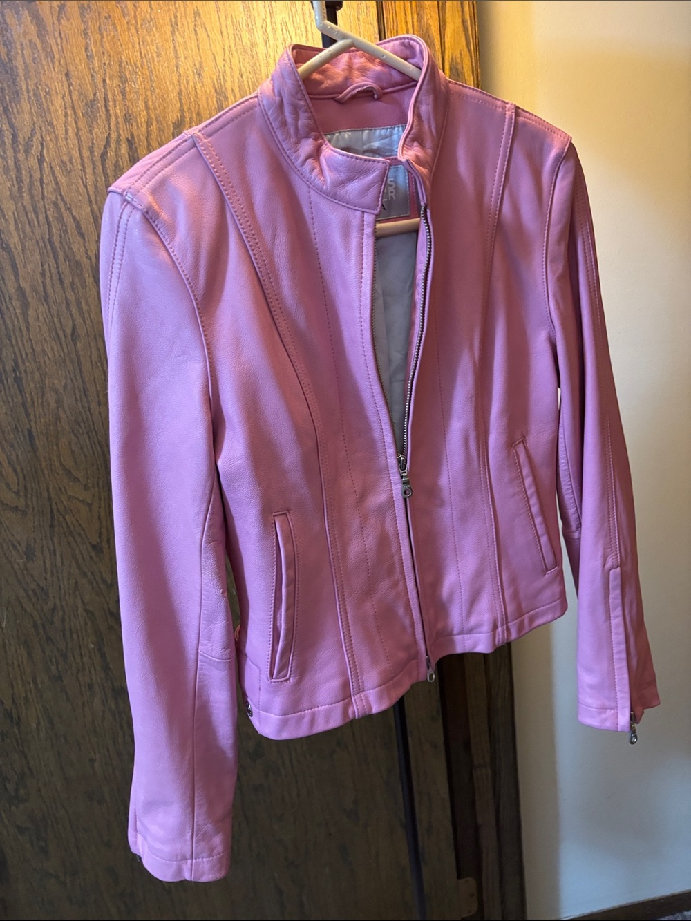 Wilsons Leather Pink Faux Leather Zip Jacket